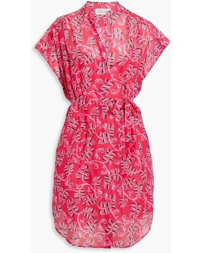 Saloni Tilda Belted Printed Cotton And Silk-blend Voile Mini Dress - Pink