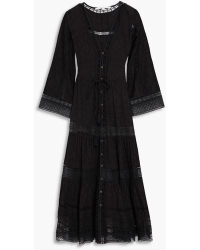 Veronica Beard Minoru Guipure Lace-paneled Cotton-jacquard Midi Shirt Dress - Black