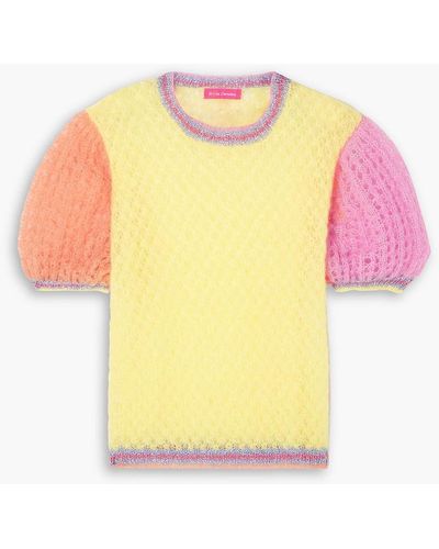 Rose Carmine Color-block Open-knit Mohair-blend Jumper - Yellow