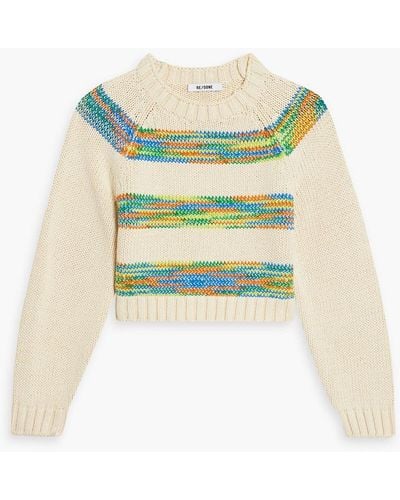 RE/DONE Cropped Space-dyed Striped Cotton Sweater - Green