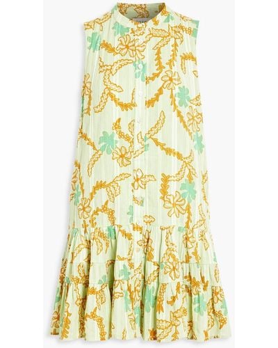 Joie Alaga Tiered Floral-print Cotton-jacquard Mini Dress - Yellow