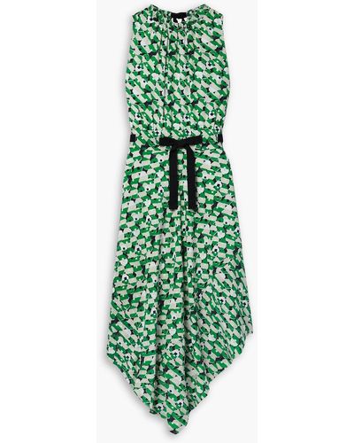 Jason Wu Asymmetric Belted Printed Silk-crepe Midi Dress - Green
