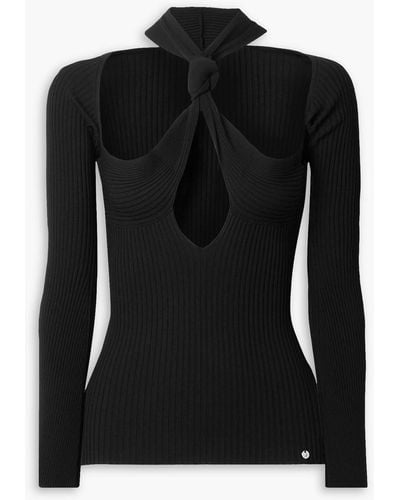 The Attico Cutout Knotted Ribbed-knit Jumper - Black