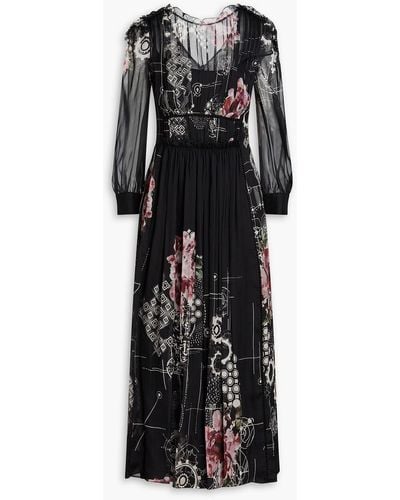 Alberta Ferretti Ruffled Printed Silk-chiffon Midi Dress - Black