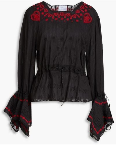 Hayley Menzies Embroidered Cotton-mousseline Blouse - Black