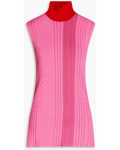 ROKSANDA Tala Ribbed Color-block Merino Wool Turtleneck Jumper - Pink