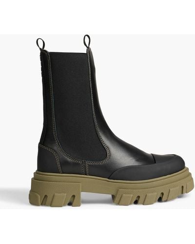 Ganni Rubber-trimmed Two-tone Leather Chelsea Boots - Black