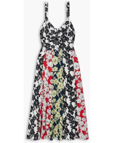 Jason Wu Cutout Floral-print Silk Crepe De Chine Midi Dress - White