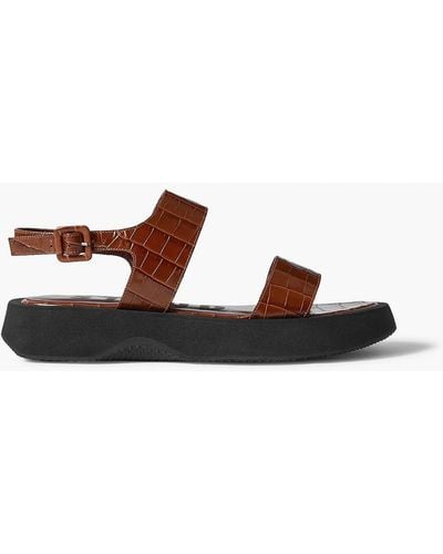 STAUD Nicky Croc-effect Leather Slingback Platform Sandals - Brown