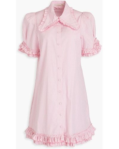 The Vampire's Wife Courage Ruffled Gingham Cotton-poplin Mini Shirt Dress - Pink