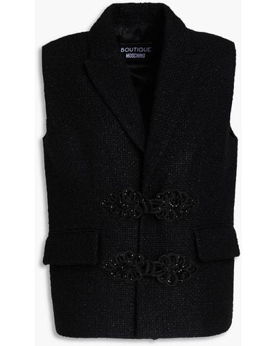 Boutique Moschino Embellished Metallic Tweed Vest - Black