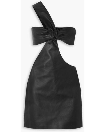 Zeynep Arcay One-shoulder Knotted Cutout Leather Mini Dress - Black
