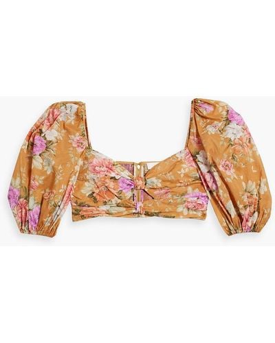 Zimmermann Cropped Floral-print Cotton-voile Top - Yellow