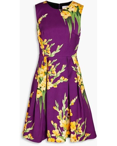 Carolina Herrera Pleated Floral-print Sateen Dress - Purple