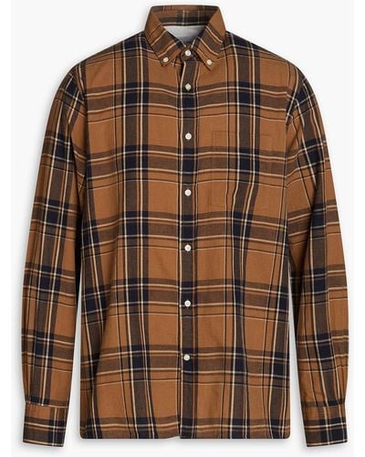 Officine Generale Arsene Checked Cotton And Linen-blend Shirt - Brown