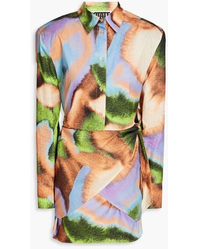 ROTATE BIRGER CHRISTENSEN Sofie Wrap-effect Printed Cotton Mini Shirt Dress - Multicolour