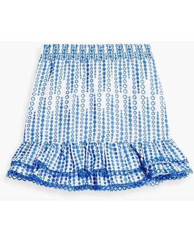 Charo Ruiz Nova Tiered Broderie Anglaise Cotton-blend Mini Skirt - Blue