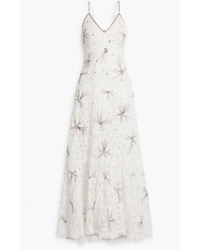 LoveShackFancy Celestia Embellished Cotton-blend Lace Maxi Dress - White