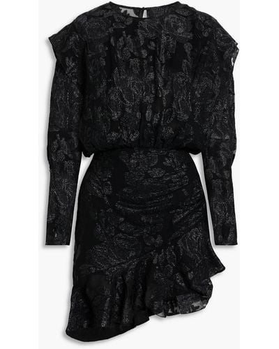 IRO Murai Ruffled Metallic Fil Coupé Silk-blend Chiffon Mini Dress - Black