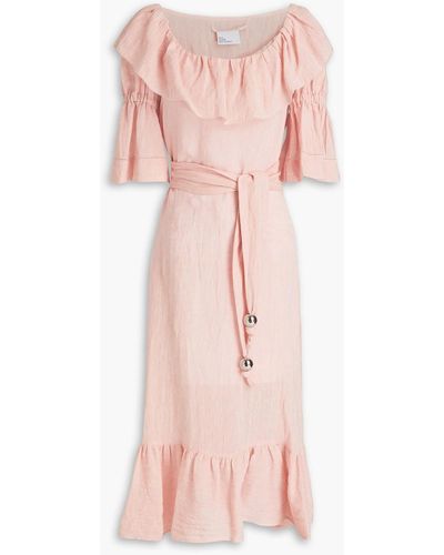 Lisa Marie Fernandez Natasha Metallic Linen-blend Gauze Midi Dress - Pink