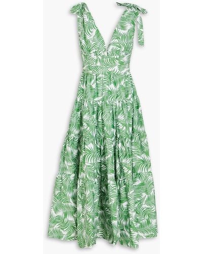 Carolina Herrera Tiered Printed Cotton-poplin Midi Dress - Green