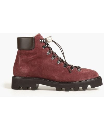 Nicholas Kirkwood Delfi Embellished Leather Combat Boots - Red