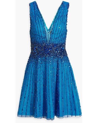 Jenny Packham Embellished Tulle Mini Dress - Blue