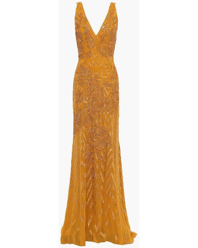 J. Mendel Embellished Silk-chiffon Gown - Yellow