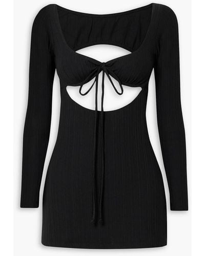 Leslie Amon Luna Cutout Ribbed-jersey Mini Dress - Black