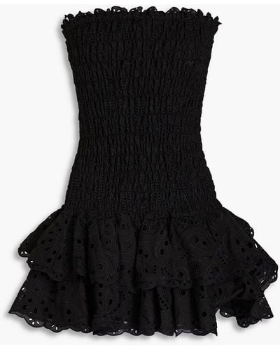 Charo Ruiz Megan trägerloses minikleid aus einer baumwollmischung mit lochstickerei - Schwarz
