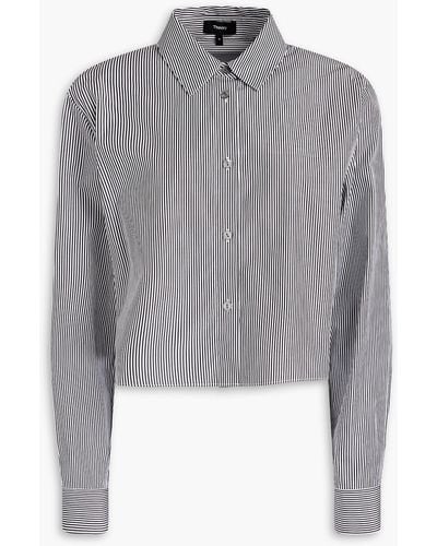 Theory Cropped Striped Cotton-poplin Shirt - Grey