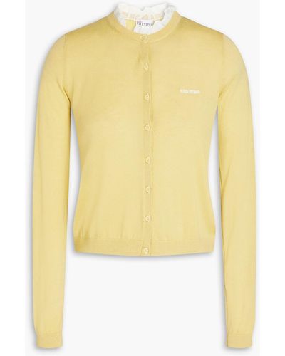 RED Valentino Point D'esprit-trimmed Wool And Cashmere-blend Cardigan - Yellow