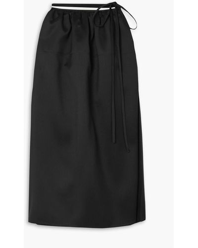 Magda Butrym Gathered Wool And Silk-blend Midi Wrap Skirt - Black