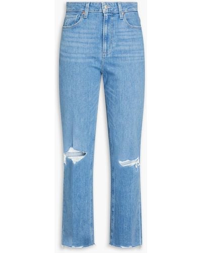PAIGE Noella Cropped Distressed High-rise Straight-leg Jeans - Blue