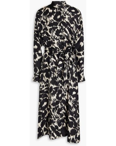 Officine Generale Bonnie Printed Silk-twill Midi Dress - Black