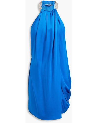 Stella McCartney Drapiertes minikleid aus crêpe-satin mit kristallverzierung - Blau