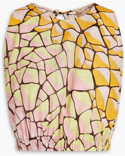 Emilio Pucci Cropped Cutout Printed Cotton-voile Top - Yellow