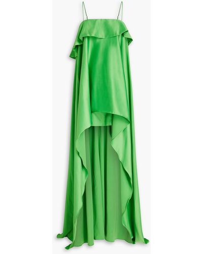 Nicholas Asymmetric Layered Satin Maxi Dress - Green