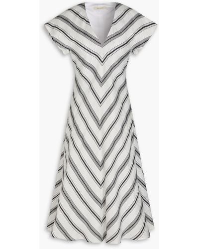 Wales Bonner Striped Linen And Silk-blend Midi Dress - White