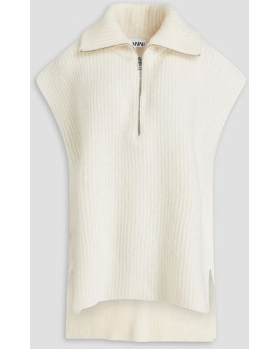 Ganni Oversized Ribbed-knit Vest - Natural