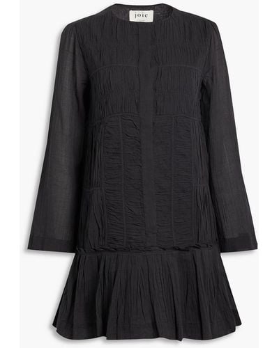 Joie Allensia Shirred Crinkled Cotton-voile Mini Dress - Black