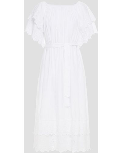 Melissa Odabash Dee Tiered Belted Broderie Anglaise Voile Midi Dress - White