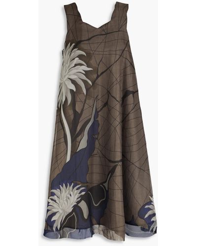 Gentry Portofino Printed Silk-organza Dress - Brown