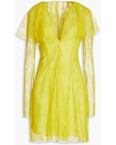 Philosophy Di Lorenzo Serafini Cape-effect Chantilly Lace Mini Dress - Yellow