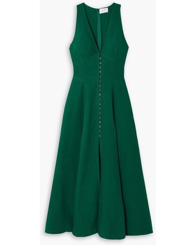 Three Graces London Rose Linen Midi Dress - Green