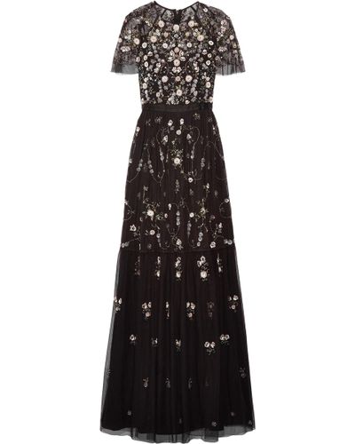 Needle & Thread Solstice Embellished Satin-trimmed Tulle Gown - Black