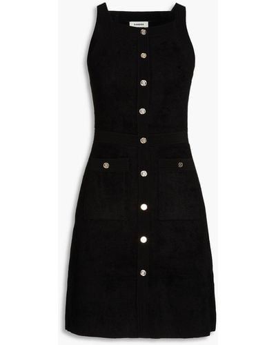 Sandro Button-embellished Bouclé-knit Mini Dress - Black