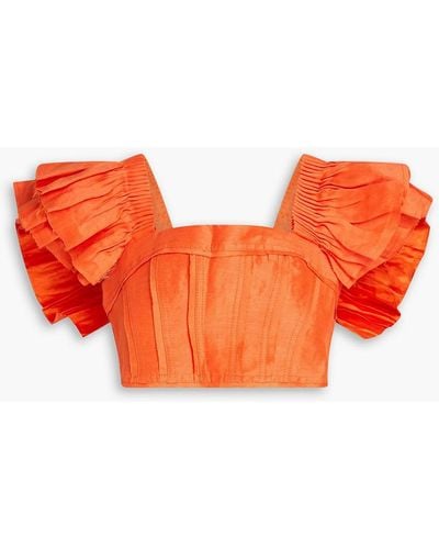 Aje. Imagine Cropped Ruffled Linen-blend Top - Orange