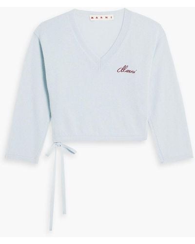 Marni Cropped Logo-embroidered Cashmere Sweater - Blue