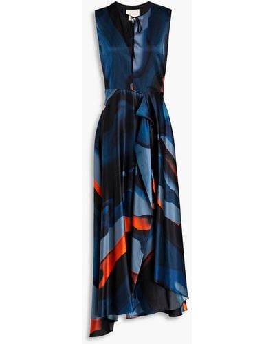 ROKSANDA Draped Printed Silk-satin Midi Dress - Blue